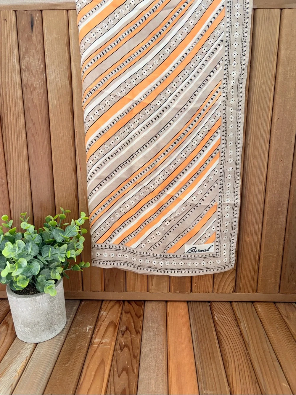 Vintage Burmel 100% Silk Retro Squared Scarf, 70’s Peach Minimalist - Picture 5 of 7